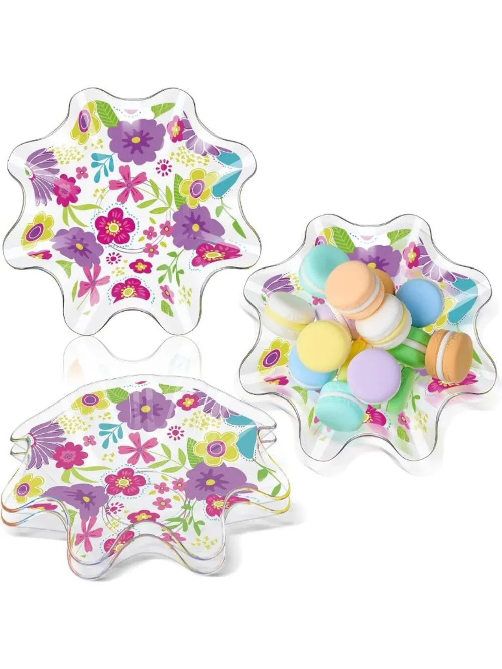 4 Pcs Floral Plastic Bowls - 8 Inch Daisies & Wildflowers, Reusable Snack